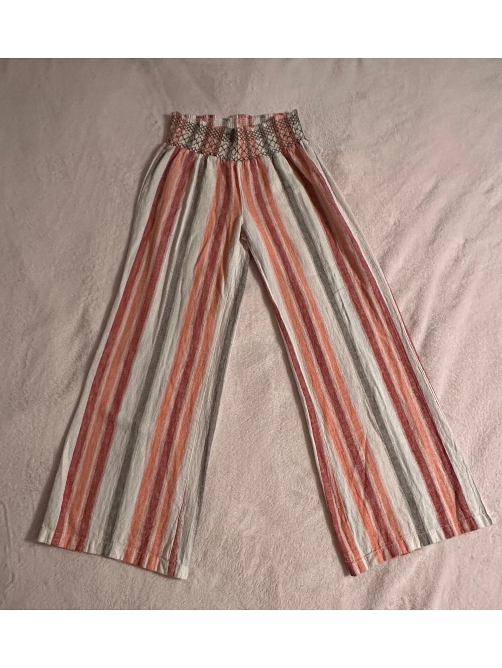 Indigo Rein Striped Smocked Waist Linen Barrel Leg Boho Summer Piece - Size M
